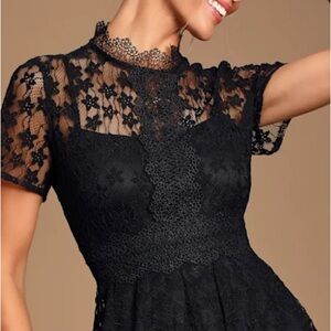 Lulu's Black Floral Lace Dress